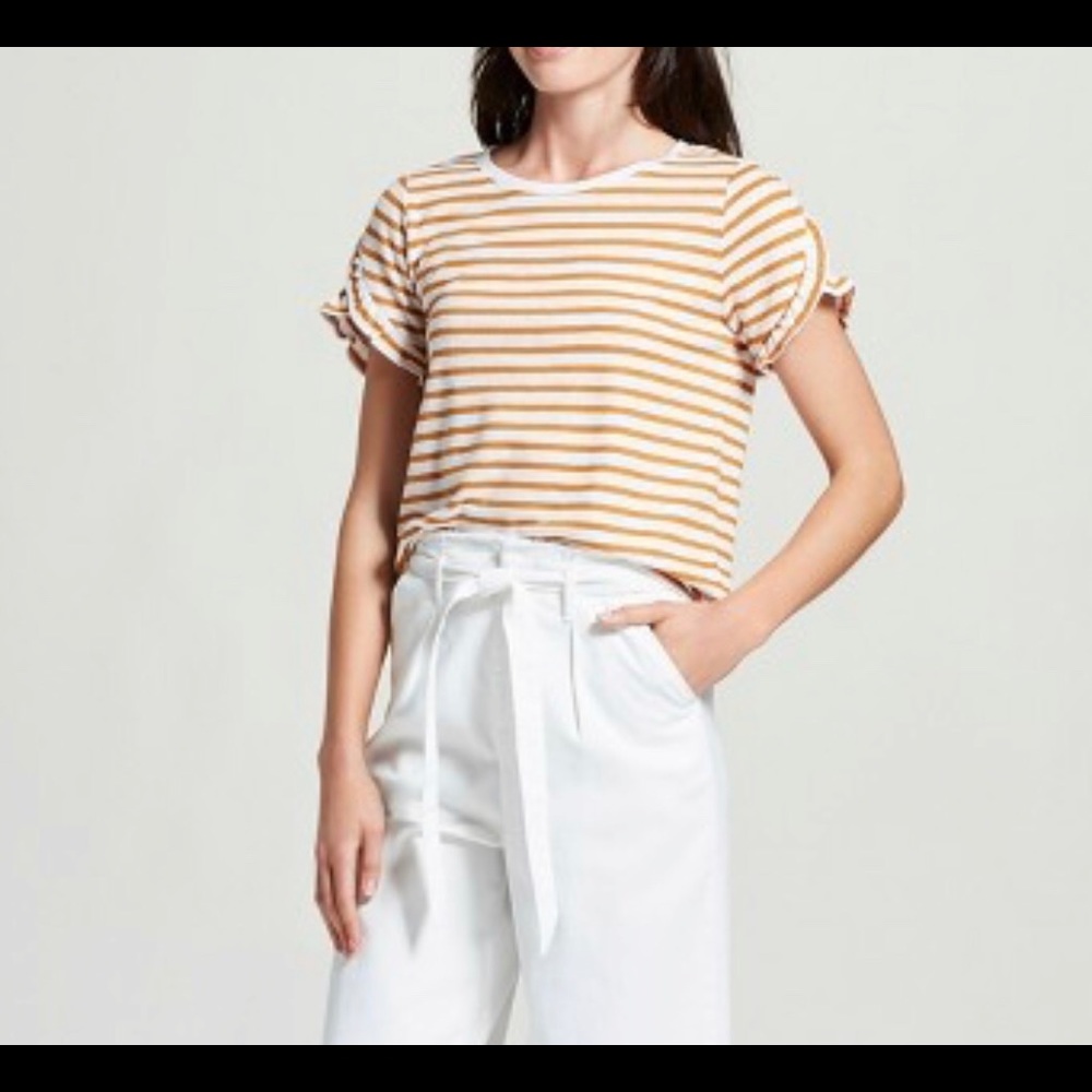 Striped blouse with ruffle sleeve.